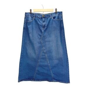 C Est 1946 Denim Women's Blue Midi Jean Skirt Size 16 90s Y2K A-Line Comfortable